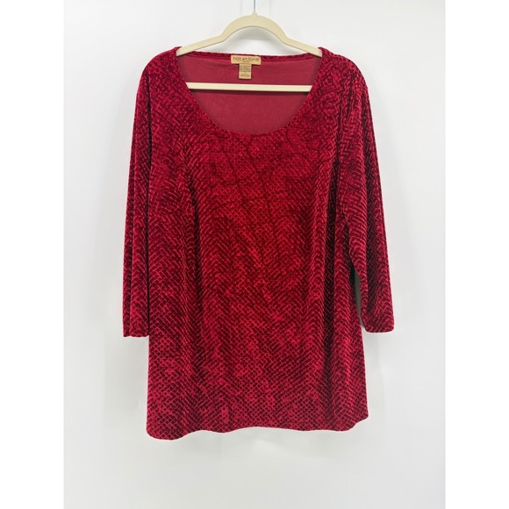 Notations Red Velvet Geometric Print 3/4 Sleeve Tunic Top Womens 1X